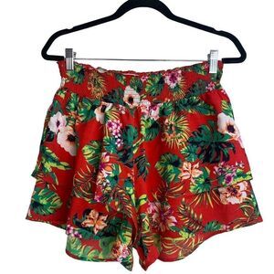 Urban Rebel Women's Colorful Tropical Floral Layered Tiered Shorts Size M NWOT
